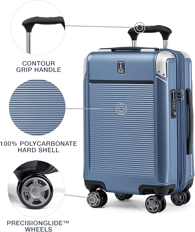 Travelpro Platinum Elite Hardside Expandable Carry on Luggage, 8 Wheel Spinner, TSA Lock, Hard Shell Polycarbonate Suitcase, Dark Sky Blue, Compact Carry On 20-Inch
