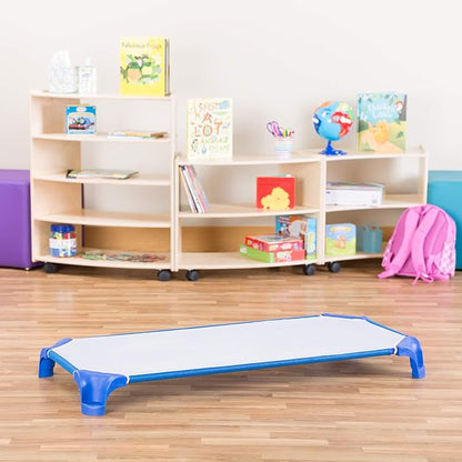 Sprogs Heavy-Duty Stackable 40"L Daycare Cots for Toddlers Ages 1 to 2, Stacking Preschool Classroom Toddler Cots for Sleeping, Resting, Naptime, Pack of 24, Blue