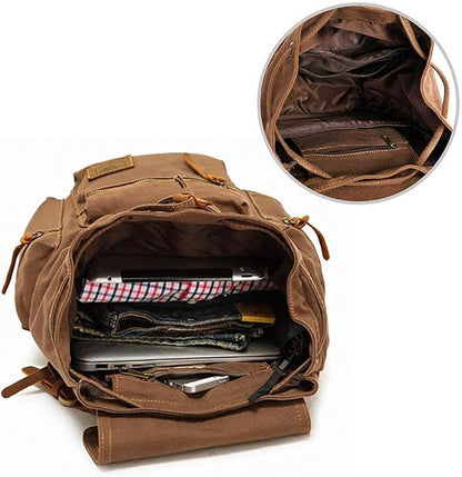 AUGUR High Capacity Canvas Vintage Backpack - for School Travel 12-15" Laptop Backapcks for Men Casual Daypacks Rucksack (M-Khaki)