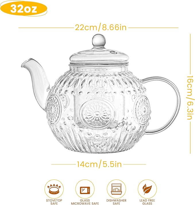Bandesun Vintage Glass Teapot, Tea Kettle