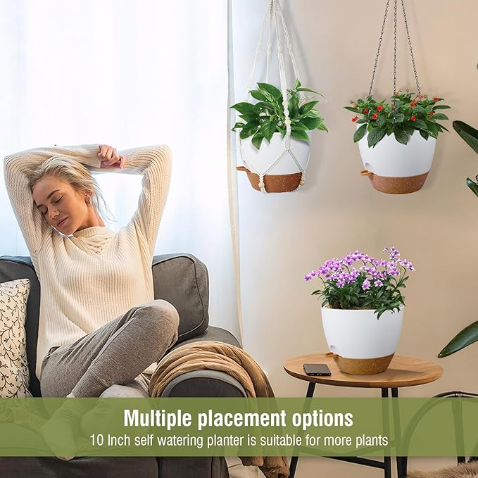 10 inch Self Watering Hanging Planters, 2 Pack Hanging Baskets
