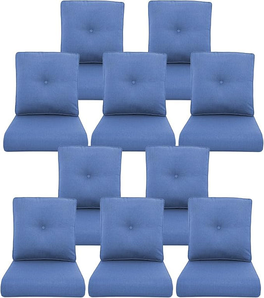 10-Piece Outdoor Patio Cushion Set - Fade & Water Resistant with Removable Olefin Cover, 22x24x4 Inch Memory Foam Cushions for Wicker Sectional Sofa – Blue/Buckle
