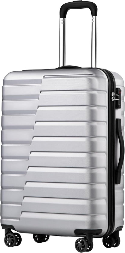 Coolife Medium Checked Luggage with Spinner Wheels Hardside Suitcase TSA Lock Telescopic Handle(24 inch-Sliver)