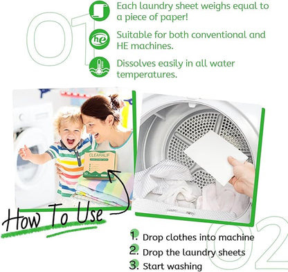 Laundry Detergent Sheets Up to 160 Loads, Wild Mint - Great For Travel,Apartments, Dorms,CLEARALIF Laundry Detergent Strips Eco Friendly & Hypoallergenic - 80 Sheets