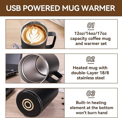 Coffee Warmer Mug Set for Desk, Self Heating Coffee Cup