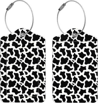 2 Pcs Luggage Tags for Suitcases, PU Leather Cruise Ship Luggage Tags with Privacy Cover Label Address Card and Durable Metal Ring Suitable for Men Women Handbags Backpacks,Milk Vein