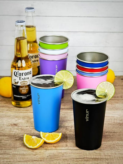 16 oz Stainless Steel Pint Cups-Stackable Metal Drinking Glasses 6 Pcs |