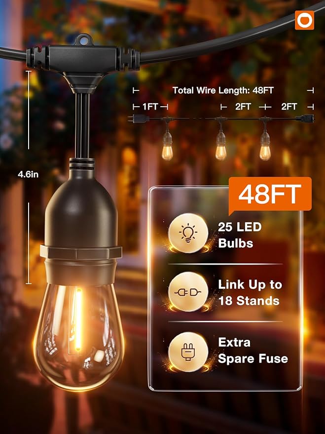addlon 48FT LED Outdoor String Lights