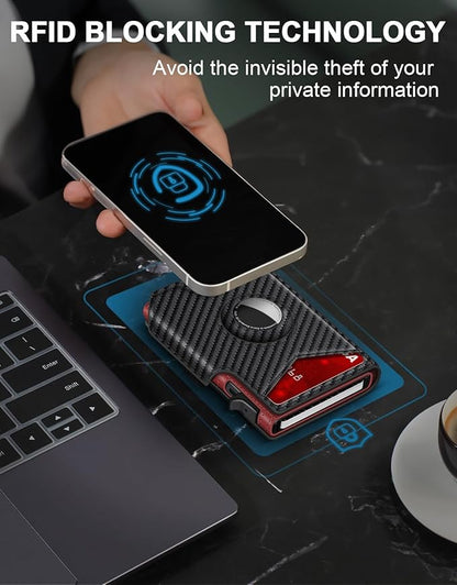 Airtag Wallet for Men, Minimalist Slim Mens Wallet Smart Pop Up Credit Card Holder for 9-13 Cards, RFID Blocking Wallet with ID Window & Cash Slot, Compact Bifold Metal Aluminum Card Case