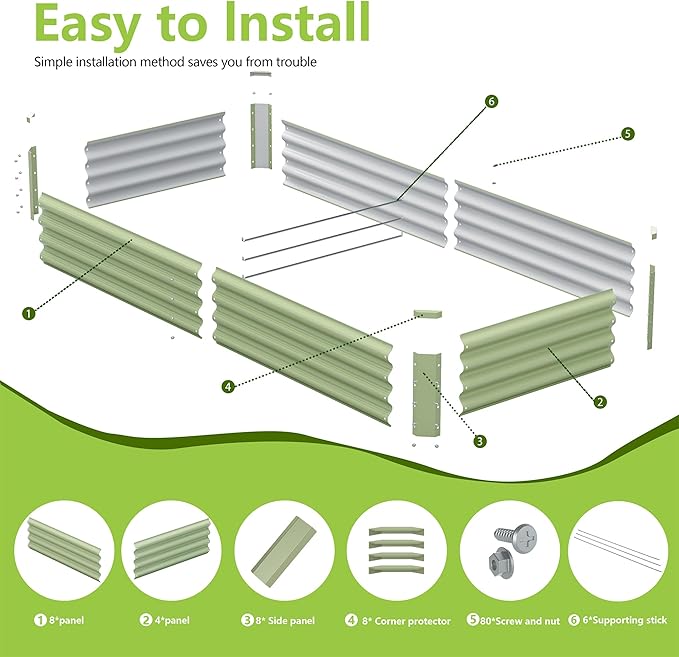 2PCS 8x2x1FT Galvanized Raised Garden Bed, Galvanized Planter Raised Garden