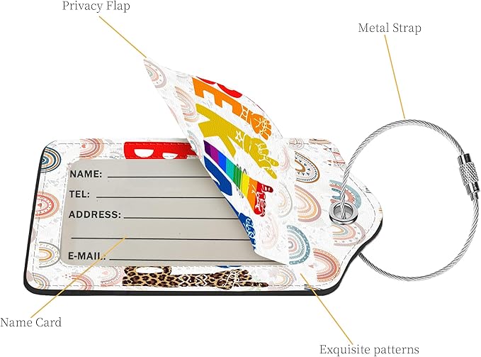 2 Pcs Luggage Tags for Suitcases, PU Leather Cruise Ship Luggage Tags with Privacy Cover Label Address Card and Durable Metal Ring Suitable for Men Women Handbags Backpacks Schoolbag,Fingers Letters