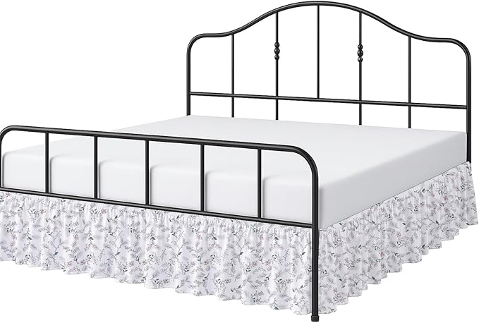 Cottington Lane Ruffled Bed Skirt Queen Size with Split Corner, Brushed Microfiber Hotel Quality Dust Ruffle, 14 Inch Drop Gathered Bedskirt, Soft, Stylish, Shrink & Fade Resistant, Coco Rose Leaf