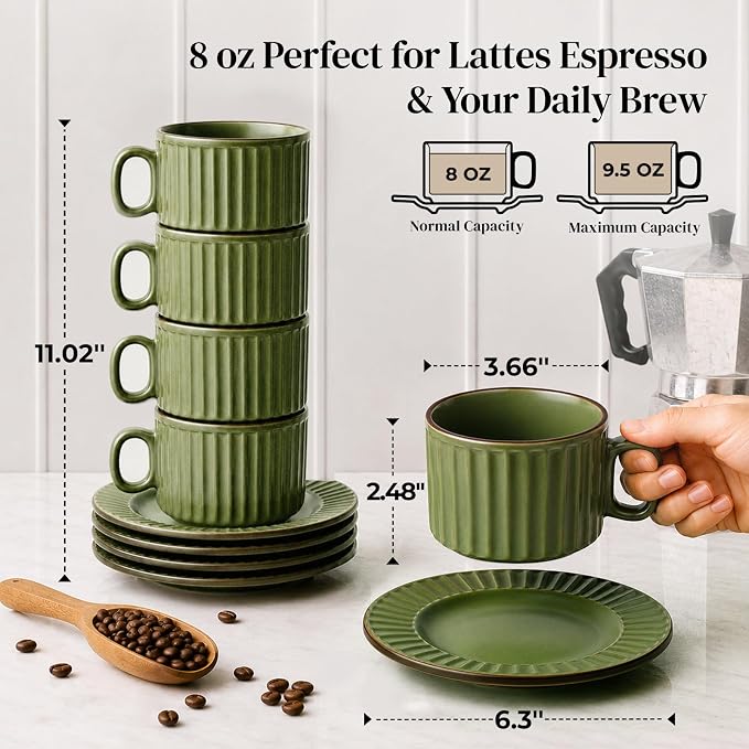 DOWAN Cappuccino Cup Set of 4, 8 OZ Ceramic Coffee Cups