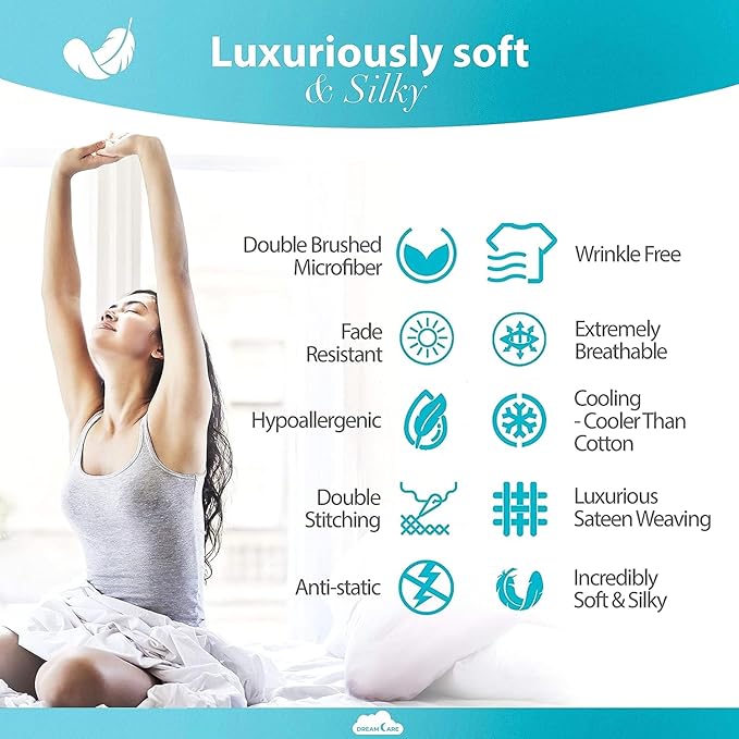DREAMCARE King Size Sheets Set - Cooling Bed Sheets - 4pcs Set - up to 15" Deep Pocket King Sheet Set – Soft & Long Lasting Cooling - 100% Fine Brushed Polyester with Side Pocket - Dark Gray