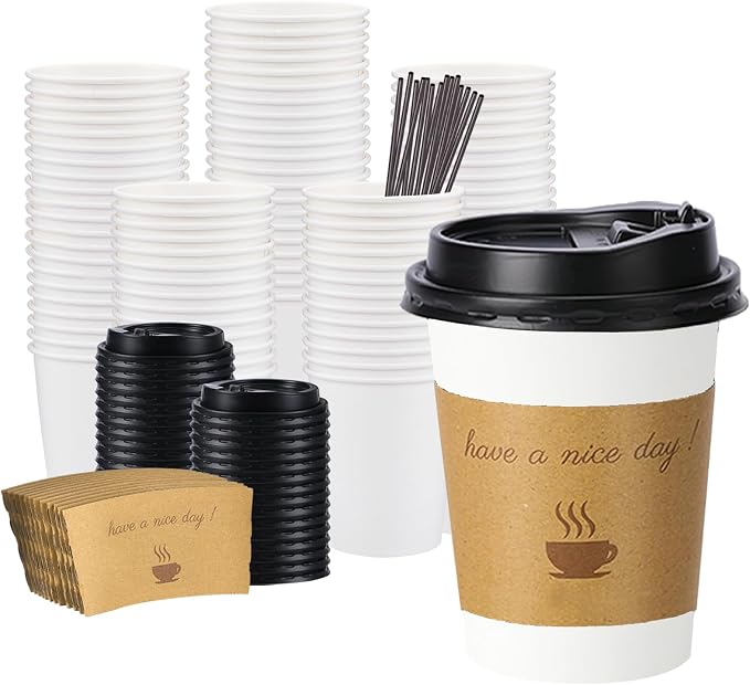 BYSNOW 100 pack 12 oz Disposable Coffee Cups
