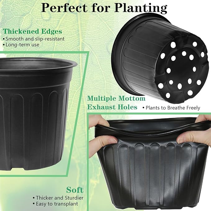 72-Pack 2/2.5/3 Gallon Flexible Plastic Plant Pots, Thickened Soft Seed