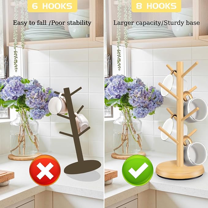 Mug Holder Tree, New Upgraded 360° Rotated 8 Hooks Coffee Cup Holder