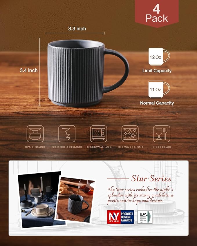 famiware Coffee Mug Set for 4, Star 12 oz Catering Mugs Cup Set