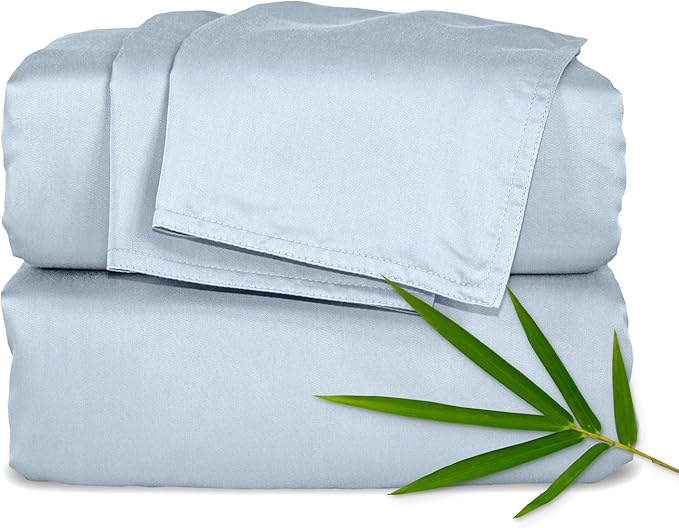Pure Bamboo Split King Sheets, Genuine 100% Organic Viscose Derived from Bamboo Bed Sheet Set, Soft & Cooling, Double Stitching, 2 Fitted Sheets (Split King, Glacier)