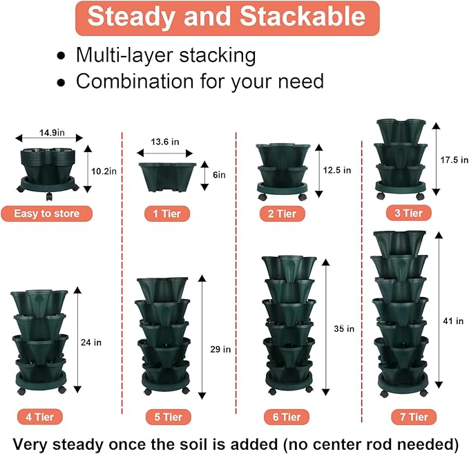 GameXcel Vertical Planter 7 Tier Stackable Planters Garden Planters Strawberry