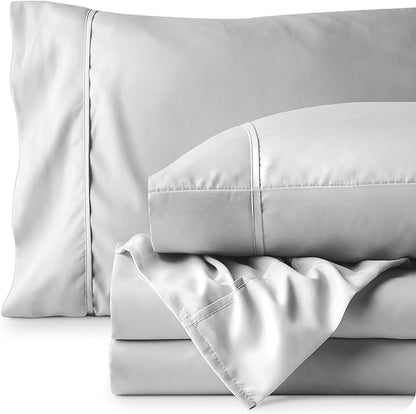Bare Home Queen Sheet Set - Luxury 1800 Ultra-Soft Microfiber - Double Brushed - Deep Pockets - Easy Fit - 4 Piece Set - Bedding Sheets & Pillowcases (Queen, Cloud Grey)