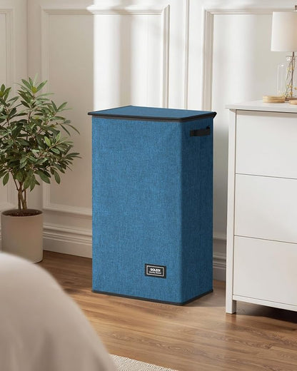SOLEDI Laundry Hamper with Lid 100L Large & Tall Collapsible Laundry Baskets, Clothes Hamper with Bag Removable Easy to Carry, Dirty Hampers for Bedroom, Bathroom, Dorm, College, Blue