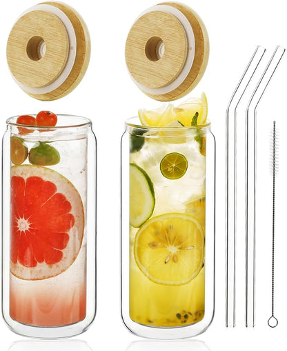 LIBWYS Double Wall Drinking Glass Cups