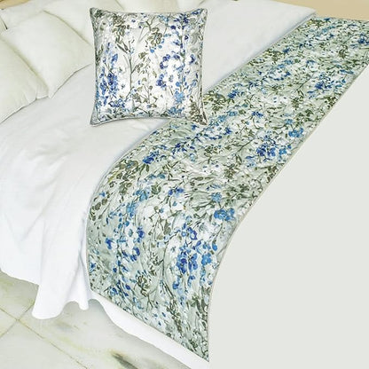 The HomeCentric King/Queen/Twin Blue Decorative Bed Runner CA King 86"x18" Bed Runner Without Pillow Cover, Quilted Bed Scarf on Cotton Fabric - Garden Grace