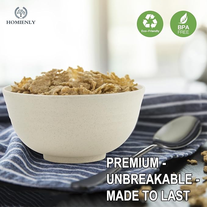 Homienly Wheat Straw Bowls Set of 8, Unbreakable Cereal Bowls, Microwave and Dishwasher Safe Kitchen Bowl Set for Dinner, Soup, Cereal, Snack, Bowl for Kitchen, Camping(Beige, 26 OZ)