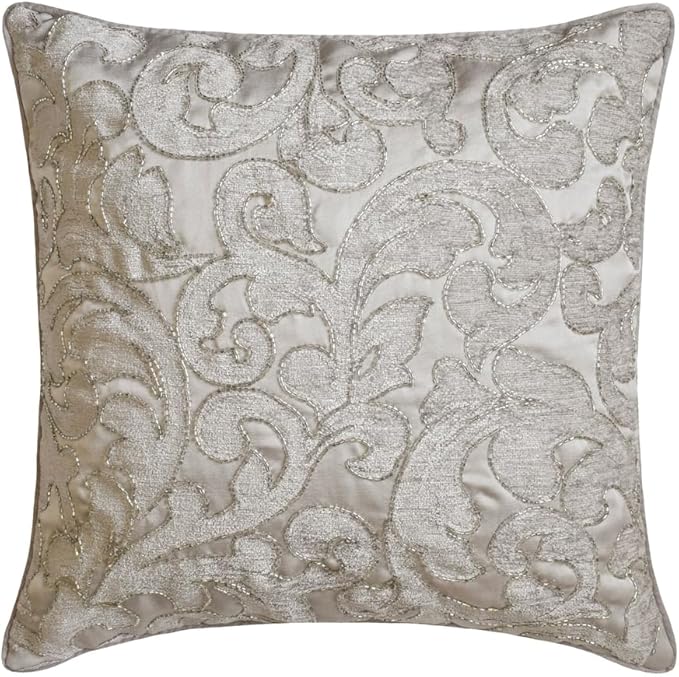 The HomeCentric King/Queen/Twin Silver Decorative Full 68"x18" Bed Runner Without Pillow Cover, Abstract, Floral, Bead Hand Embroidery Bed Scarf on Jacquard Fabric - Ethereal Silver