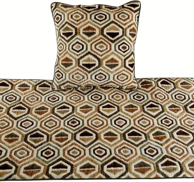The HomeCentric Beige Bed Runner Without Pillow Cover, Twin Size 53"x18" Decorative Bed Runner, Beige Velvet Bed Scarf in Quilted - Hex Element