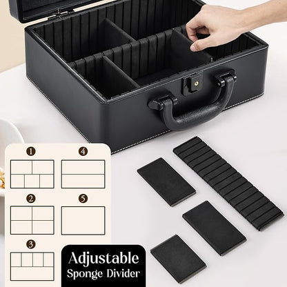 Joligrace Travel Makeup Case with Mirror, Makeup Organizer Case, PU Leather Makeup Train Case Portable Vanity Case Make up Box Countertop Storage Bag for Women,with Adjustable Dividers & Brush Holder
