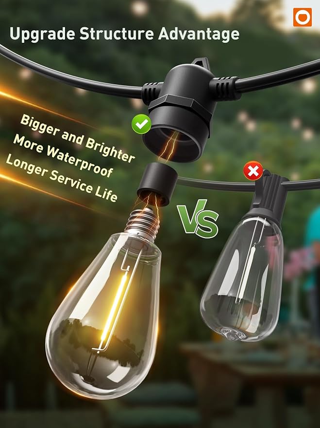 addlon 100FT LED Outdoor String Lights, Remote Dimmable Patio Lights