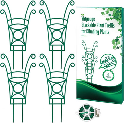 4 Pack Stackable Plant Trellis for Climbing Plants, Indoor/Outdoor Garden
