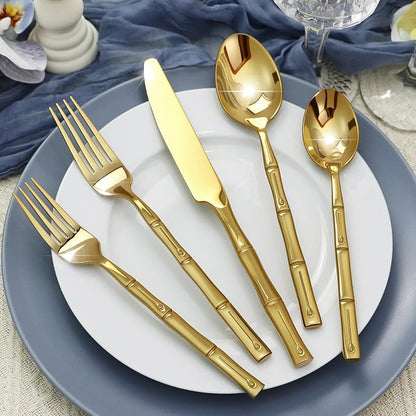 Gold Silverware Set 40-Piece Bamboo Pattern Service