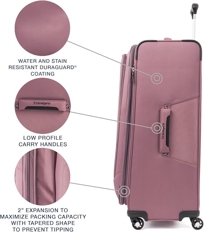 Travelpro Maxlite 5 Softside Expandable Checked Luggage with 4 Spinner Wheels, Lightweight Suitcase, Men and Women, Dusty Rose Pink, Checked Large 29-Inch