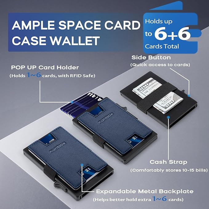 Mens Business Card Holder, Slim Card Wallet for Men and Women, Minimalist RFID Blocking Wallet with Pop-Up Function, Thin Design, Metal Cases Holds 6+6 Cards, Gifts for Men, Men's Accessories