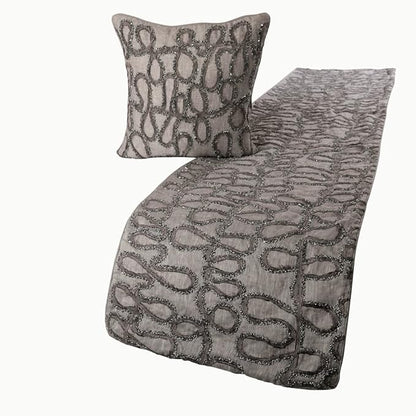 The HomeCentric King Queen Twin Bed Runner, Grey Designer Bed Scarf in Linen with Embroidery Bed Linen Foot Warmer Home Living - Grace Forever