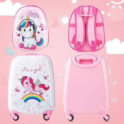 HONEY JOY Kids Luggage, 12" Toddler Backpack & 16" Travel Suitcase with Wheels, Lightweight Toddler Girls Suitcase, Durable ABS Hardshell, 2Pcs Carry On Luggage Set for Boys Girls(Unicorn)