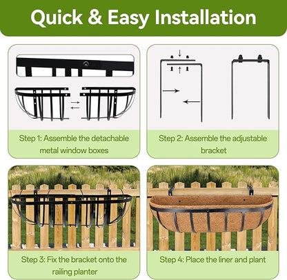 Halatool 2 Pack Heavy-Duty Metal Deck Railing Planter Box, 24 Inch