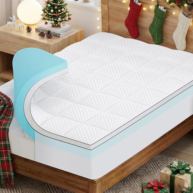 OLANLY Dual-Layer 4 Inch Cal King Size Memory Foam Mattress Topper for Back Pain, 2 Inch Cooling Pillow Top Mattress Pad Cover and 2 Inch Gel Memory Foam Topper, Deep Elastic Pocket, White