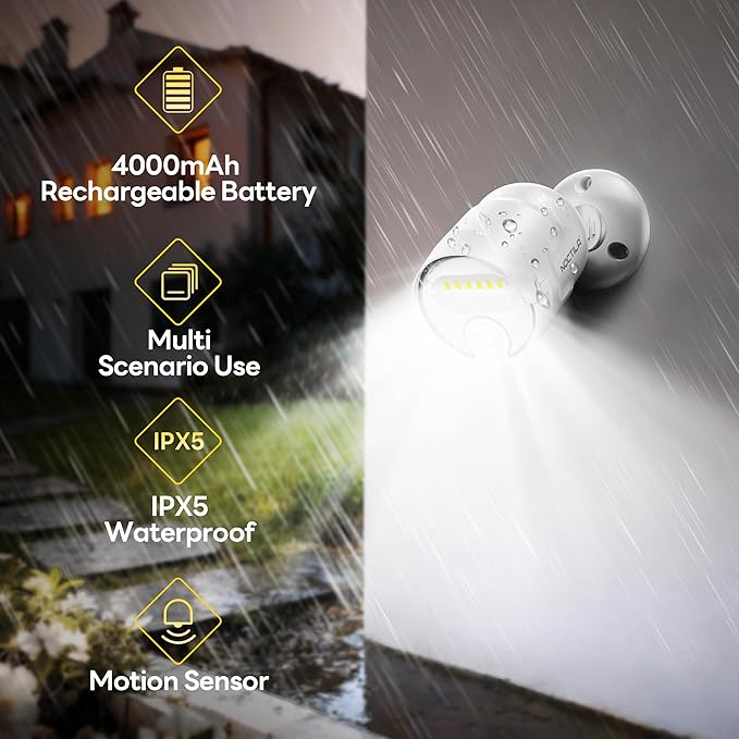 Rechargeable Battery Operated Motion Sensor Light, 4000mAh Battery Powered