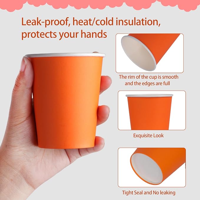 120 Pack 9 oz Disposable Orange Paper Cups