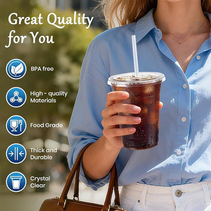 25 Pack 16oz Leak-Proof Clear Plastic Cups