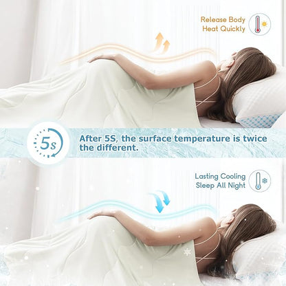 EASELAND Cooling Comforter Twin, Cold Touch Fabric Absorbs Body Heat, Double-Sided Cool Design Soft Fluffy Cooling Blanket for Night Sweats Hot Sleeper (Beige, Twin(68"X90"))