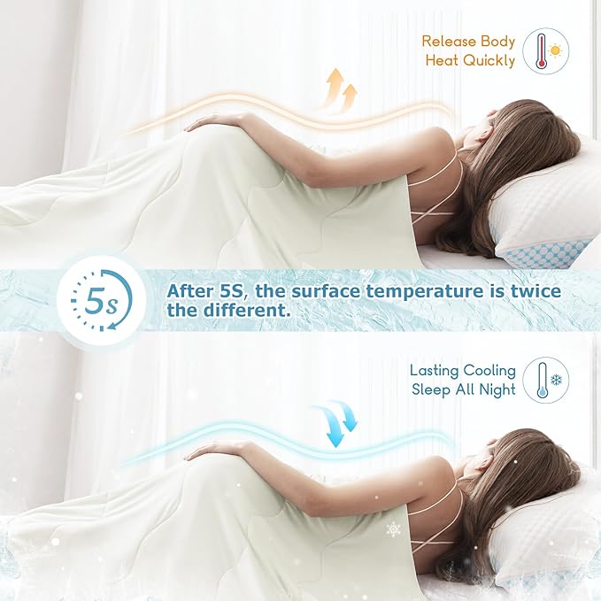 EASELAND Cooling Comforter King, Cold Touch Fabric Absorbs Body Heat, Double-Sided Cool Design Soft Fluffy Cooling Blanket for Night Sweats Hot Sleeper (Beige, King(108"x90"))