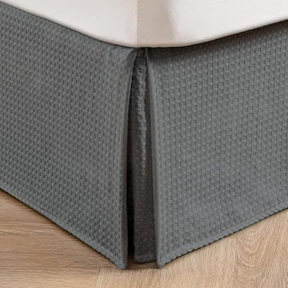 MIYE Pleated Waffle Weave Bed Skirt, Tailored Dust Ruffle 16 Inch Drop Easy Fit, Machine Washable (Dark Grey, Queen - 16" Drop)