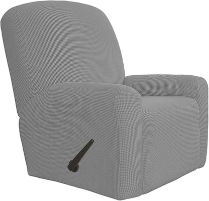 Easy-Going 4 Pieces Oversized Recliner Stretch Sofa Slipcover Sofa Cover Furniture Protector Couch Soft with Elastic Bottom,Polyester Spandex Jacquard Fabric Small Checks Light Gray