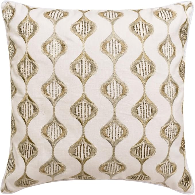 The HomeCentric King/Queen/Twin Beige Decorative Bed Runner King 90"x18" Bed Runner with Two Pillow Cover, Embroidery, Geometric, Beaded Hand Embroidery Bed Scarf on Linen Fabric - Mahsa