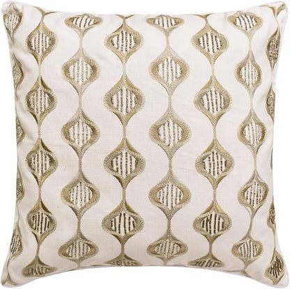 The HomeCentric King/Queen/Twin Beige Decorative Bed Runner Queen 74"x18" Bed Runner with One Pillow Cover, Embroidery, Geometric, Beaded Hand Embroidery Bed Scarf on Linen Fabric - Mahsa